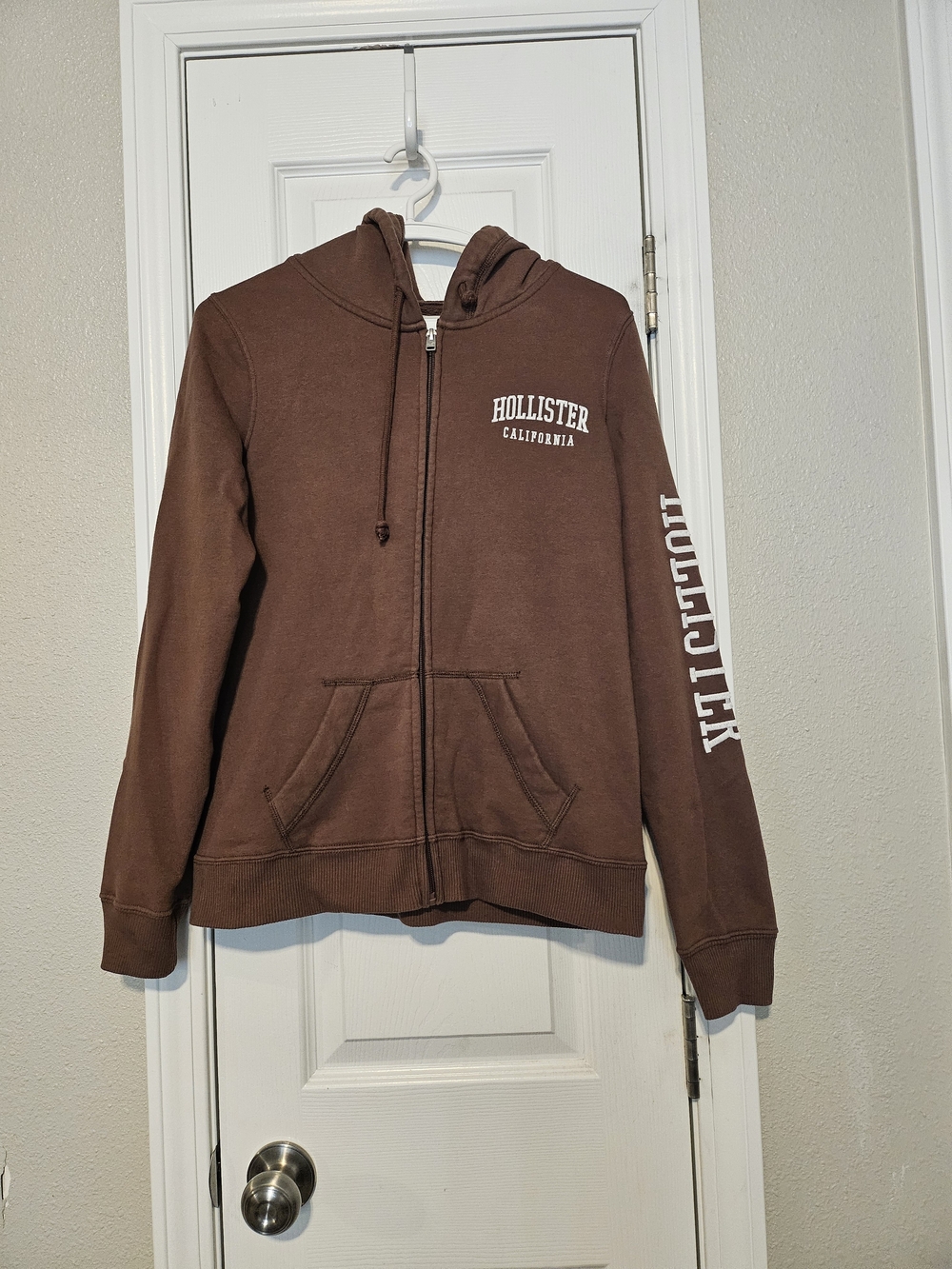 Hollister Brown Full-Zip Logo Hoodie